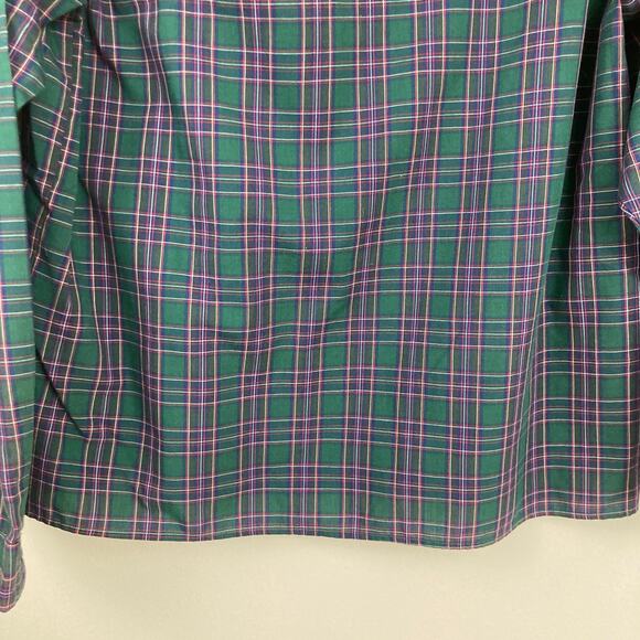 Vintage Womens L Green Plaid Puff Sleeve Ruffle Shirt Dark Academia Office Retro - Picture 10 of 10